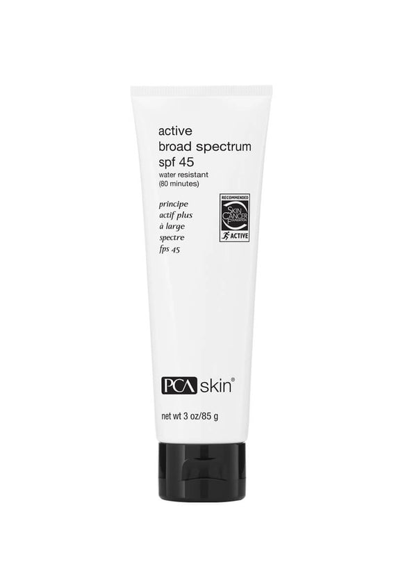 Squeeze tube of PCA SKIN Active Broad Spectrum SPF 45 water resistant (80 minutes)