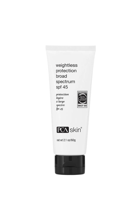 Bottle of PCA Skin weightless protection broad spectrum SPF 45